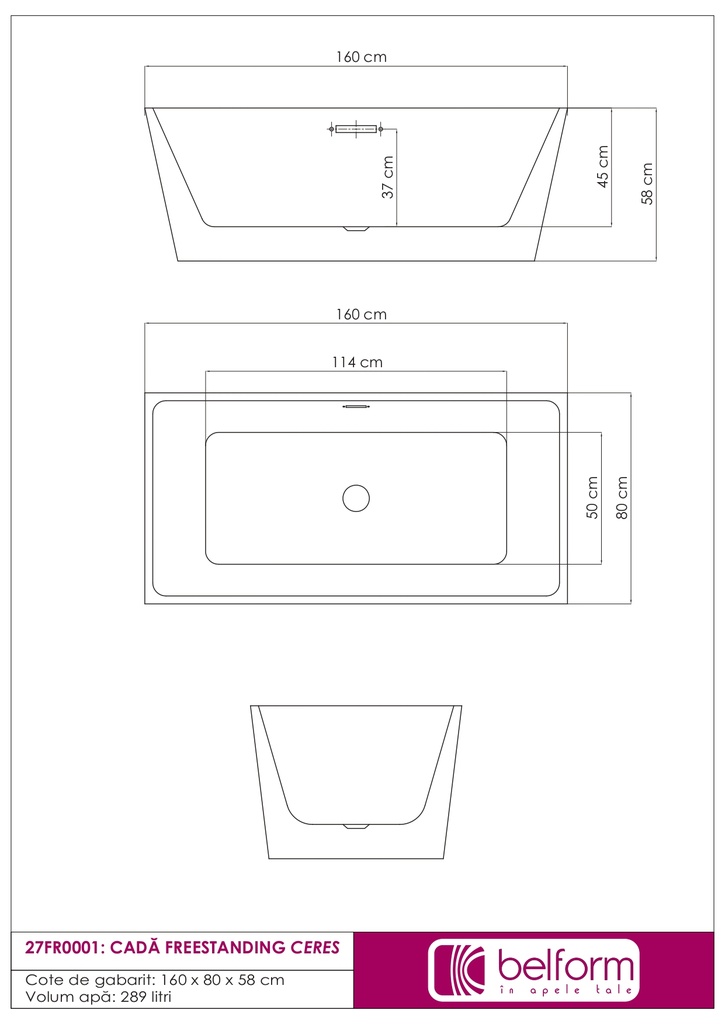 CADA FREESTANDING CERES 160x80x58 CM