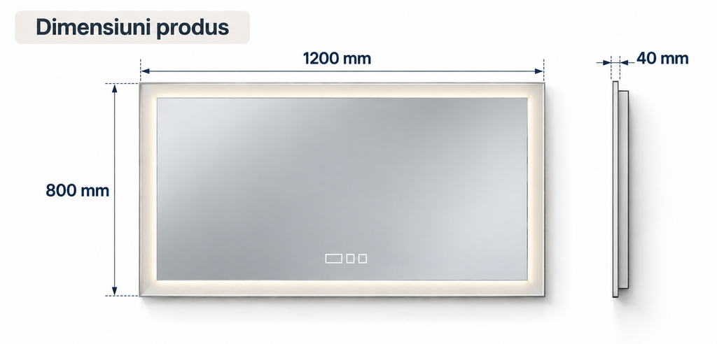 (P) OGLINDA BAIE ATLANTIS ILUM LED 3 CUL 120X80 CM FUNCTIE DEZAB INTRERUP TOUCH CEAS
