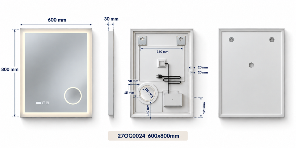 OGLINDA BAIE ATLANTIS, ILUM LED 3 CULORI, 60X80 CM, FUNCTIE DEZAB, INTRERUP TOUCH,CEAS, LUPA