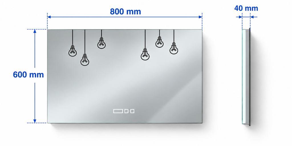 OGLINDA BAIE ATLANTIS, ILUMINARE LED 3 CULORI, 80X60 CM, FUNCTIE DEZABURIRE, INTRERUPATOR TOUCH