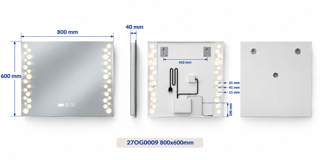 OGLINDA BAIE ATLANTIS ILUM LED 3 CULORI 80x60 CM FUNCTIE DEZAB INTRERUPATOR TOUCH
