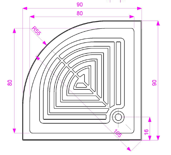 CADITA DUS QUADRA SEMIROTUNDA 90X90 CM
