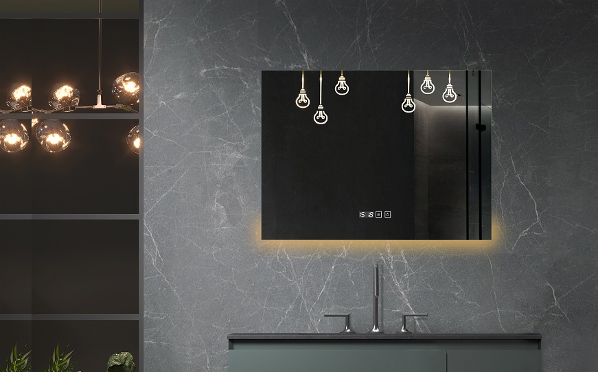 OGLINDA BAIE ATLANTIS, ILUMINARE LED 3 CULORI, 80X60 CM, FUNCTIE DEZABURIRE, INTRERUPATOR TOUCH