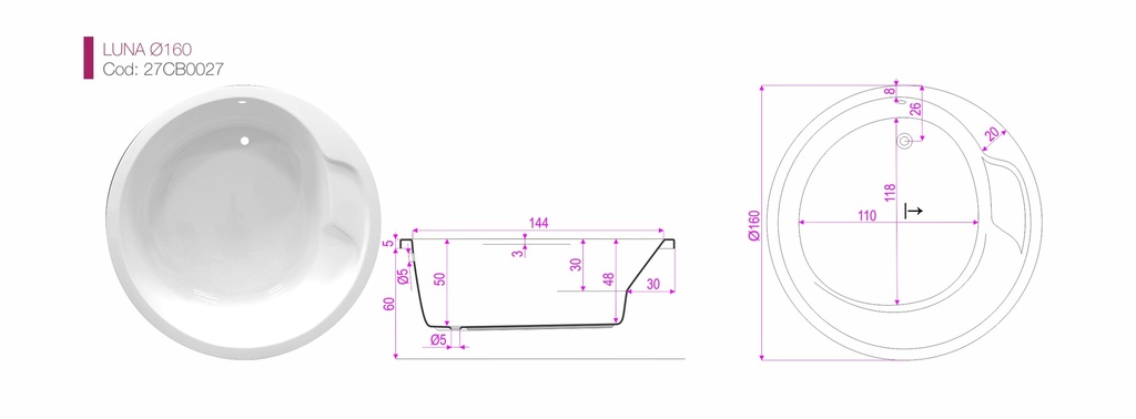 CADA ROTUNDA LUNA 160CM