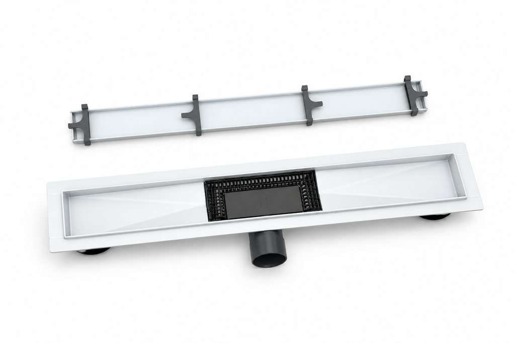 RIGOLA DUS REVERSIBILA NOVA, OTEL INOXIDABIL 1.2 MM, DEBIT HIGH FLOW 50 L/MIN, 80 CM, ALB
