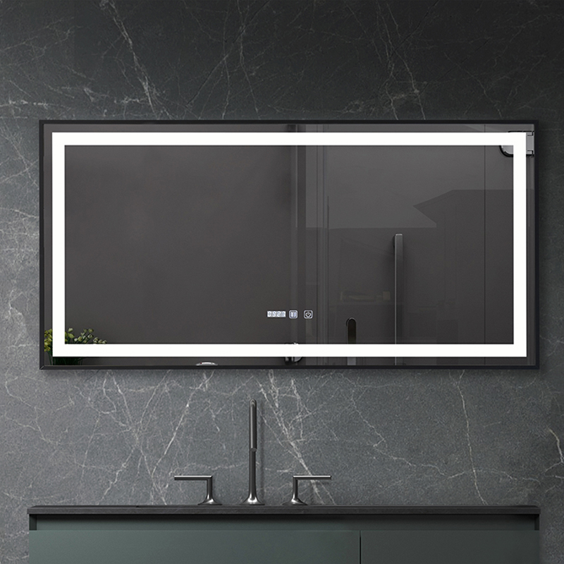 OGLINDA BAIE INFINITY ILUM LED 3 CULORI 120X60 CM  RAMA ALUMINIU NEAGRA FUNCTIE DEZABUR