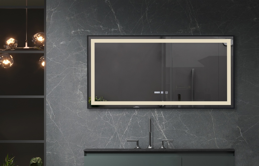 OGLINDA BAIE INFINITY ILUM LED 3 CULORI 120X60 CM  RAMA ALUMINIU NEAGRA FUNCTIE DEZABUR