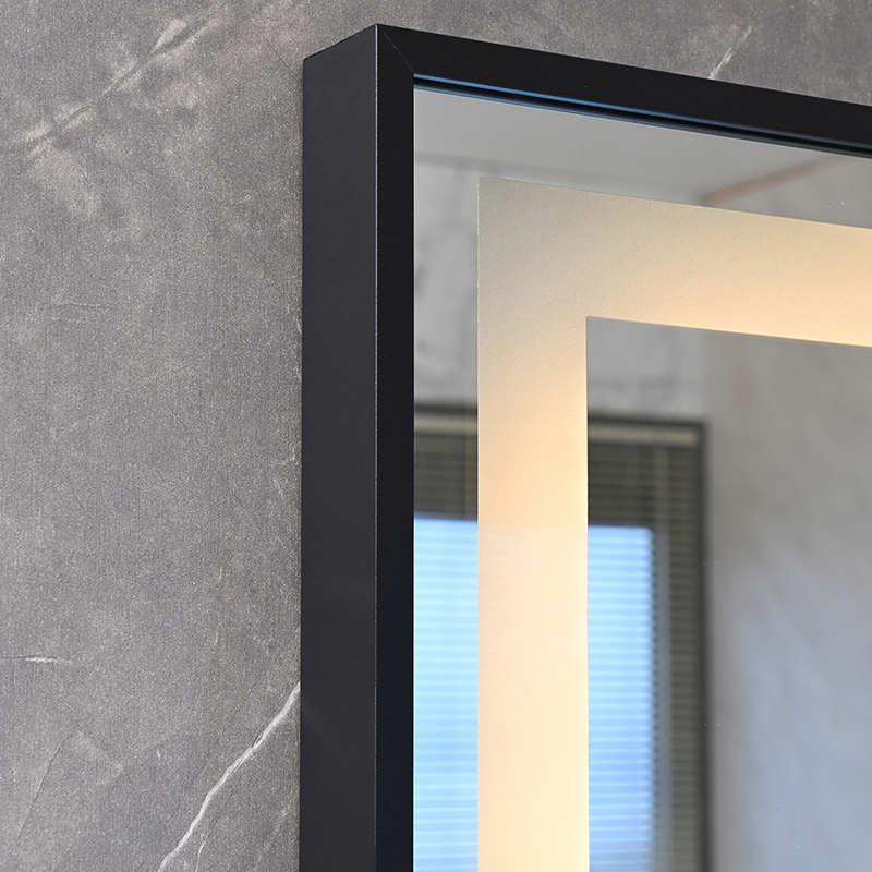 OGLINDA BAIE INFINITY ILUM LED 3 CULORI 120X60 CM  RAMA ALUMINIU NEAGRA FUNCTIE DEZABUR