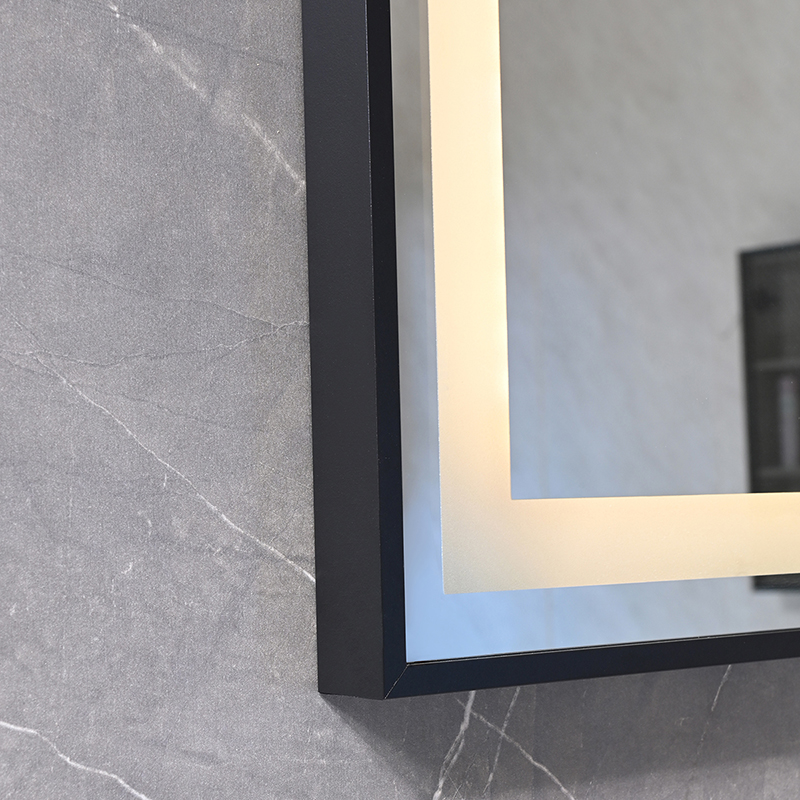 OGLINDA BAIE INFINITY ILUM LED 3 CULORI 120X60 CM  RAMA ALUMINIU NEAGRA FUNCTIE DEZABUR