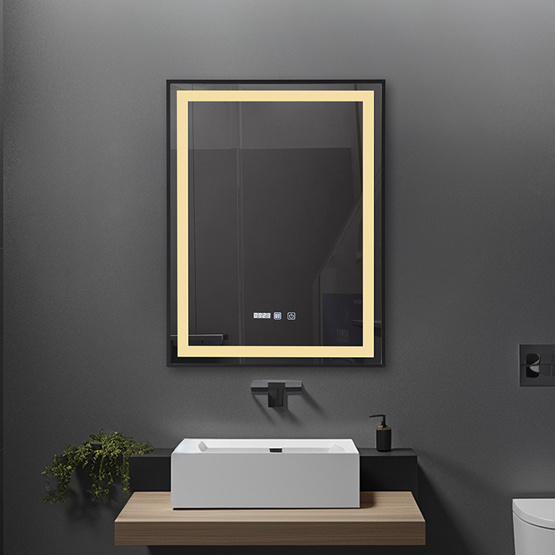 OGLINDA BAIE INFINITY ILUM LED 3 CULORI 60X80 CM  RAMA ALUMINIU NEAGRA FUNCTIE DEZABUR.
