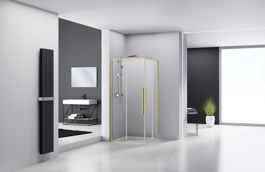 PARAVAN DUS FORTUNA 90X90X185 CM, PATRAT, PROFIL AURIU, 2 USI CULISANTE, GEAM CLAR 5 MM, TRATAT NANOGLASS