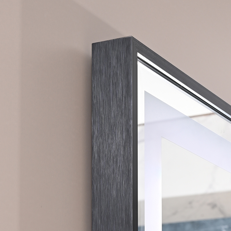 OGLINDA BAIE INFINITY ILUM LED 3 CULORI 60X80 CM  RAMA ALUMINIU NEAGRA FUNCTIE DEZABUR.