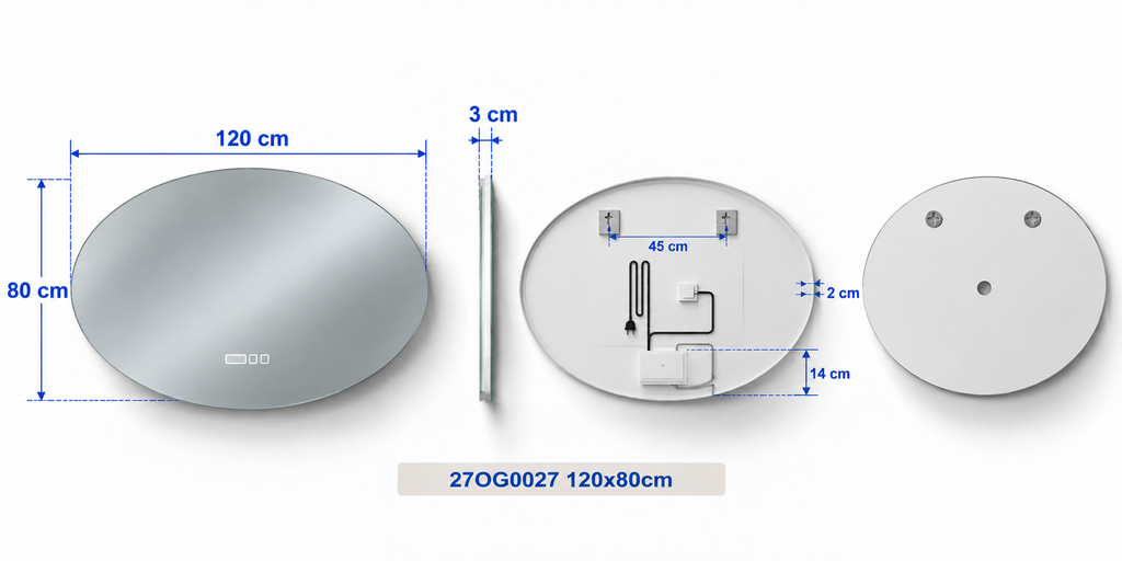 OGLINDA BAIE HELIOS, ILUM LED 3 CULORI, 120X80 CM, FUNCTIE DEZAB, INTRERUP TOUCH,CEAS DIGITAL