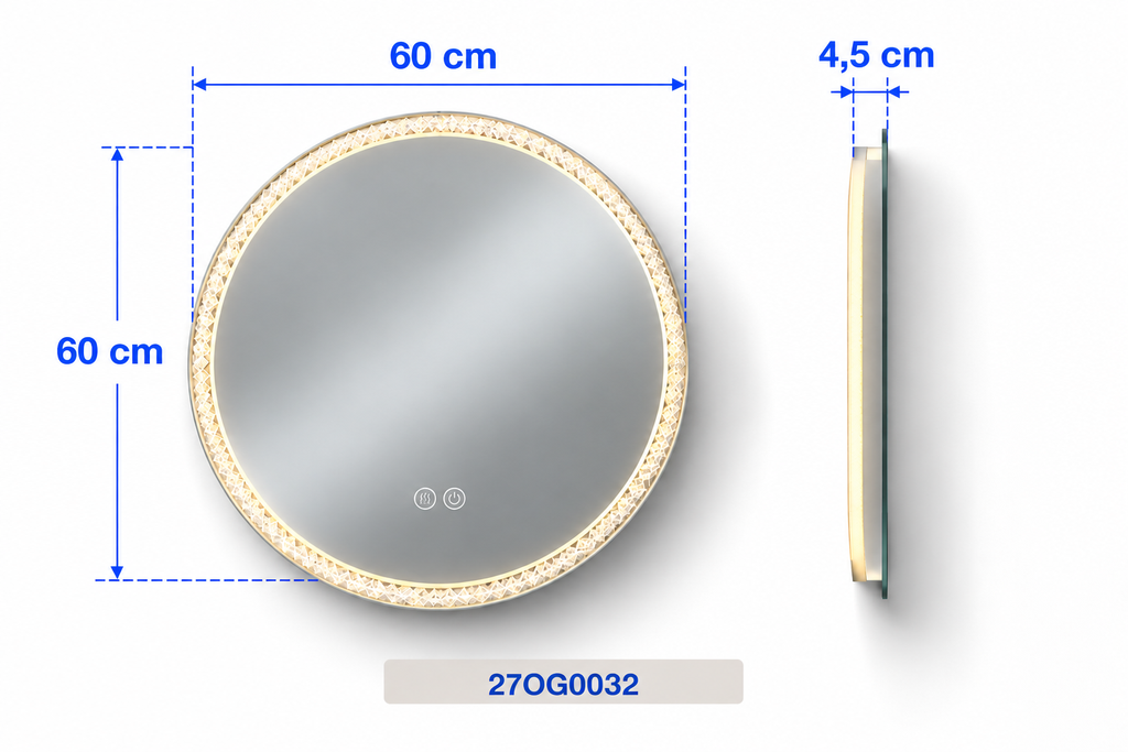 OGLINDA BAIE HELIOS, ILUMINARE LED 3 CULORI, 60X60 CM, FUNCTIE DEZABURIRE,SENZOR MISCARE