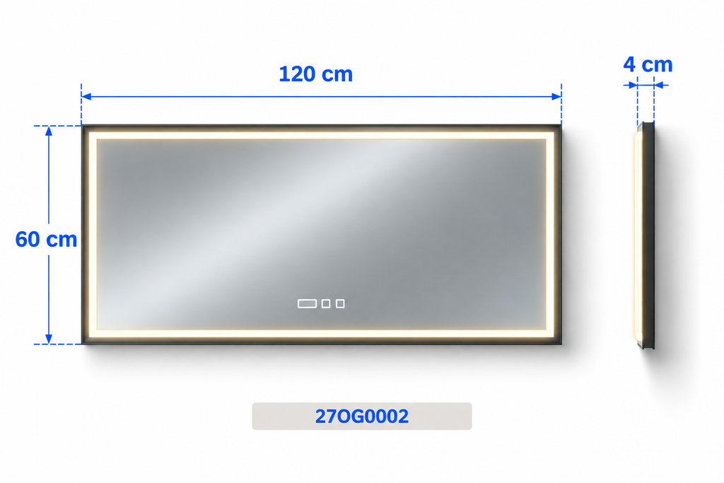 OGLINDA BAIE INFINITY ILUM LED 3 CULORI 120X60 CM  RAMA ALUMINIU NEAGRA FUNCTIE DEZABUR