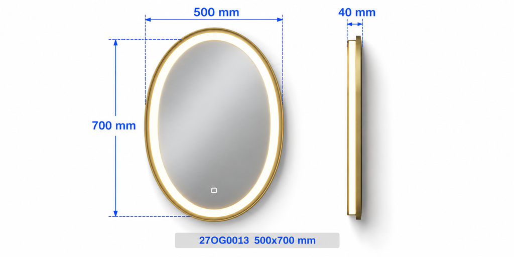 OGLINDA BAIE FORTUNA ILUM LED 3 CULORI 50X70 CM RAMA AURIE FUNCTIE DEZAB INTRERUP.