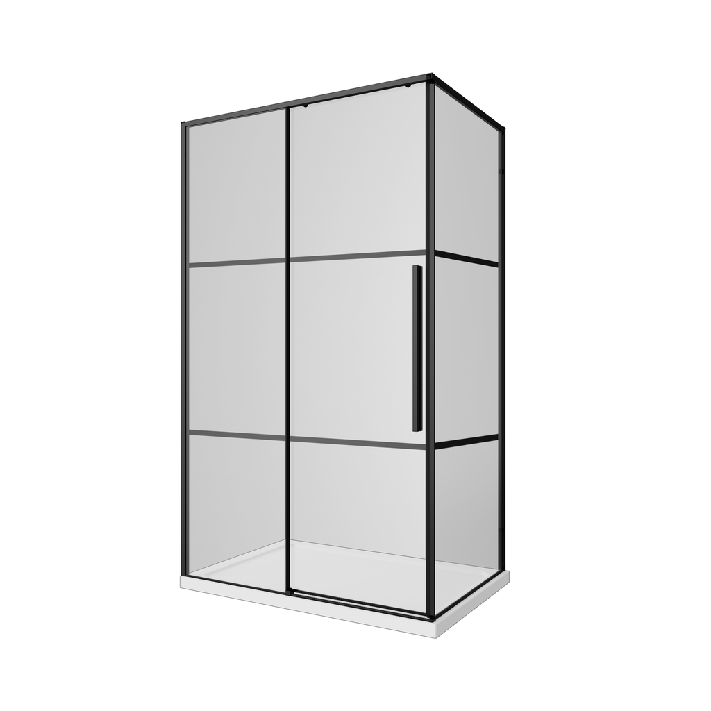 PARAVAN DUS 100X80X200 DREPTUNGHI PROFIL NEGRU MAT 1 USA CULIS GEAM 6 MM D NEGRE