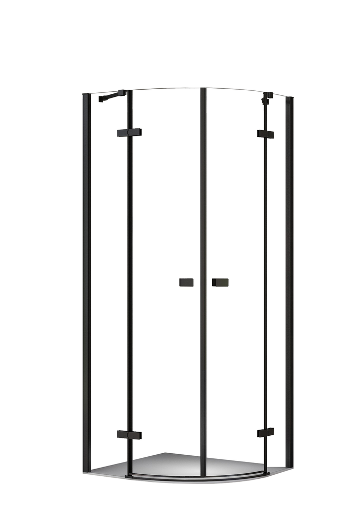 PARAVAN DUS 90X90X200 SEMIROTUND PROFIL NEGRU MAT 2 USI BATANTE GEAM CLAR 6 MM