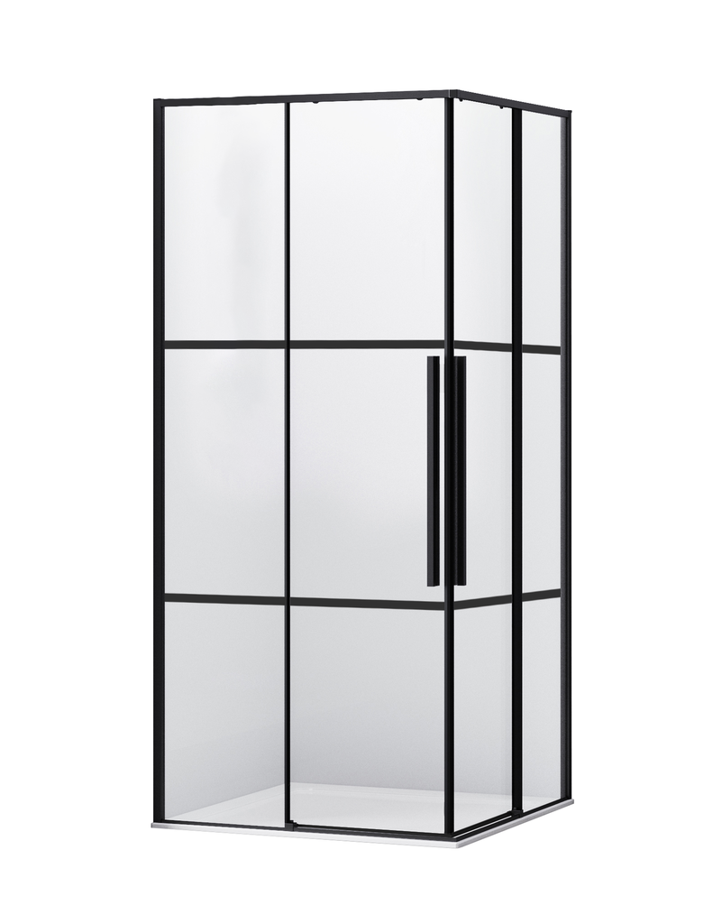 PARAVAN DUS 80X80X200 PATRAT PROFIL NEGRU MAT 2 USI CULISANTE GEAM 6 MM (DUNGI NEGRE)