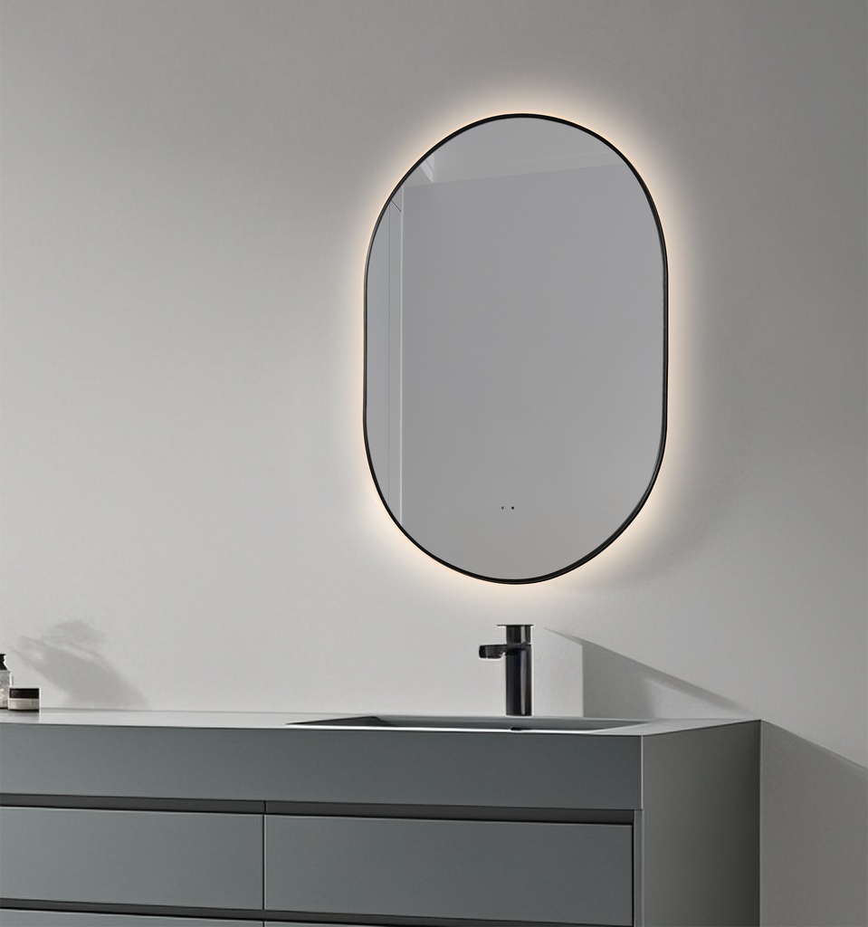 OGLINDA BAIE INFINITY REVERSIBILA,ILUM LED,60X85 CM,RAMA ALUMINIU SLIM NEAGRA,SENZOR MISCARE