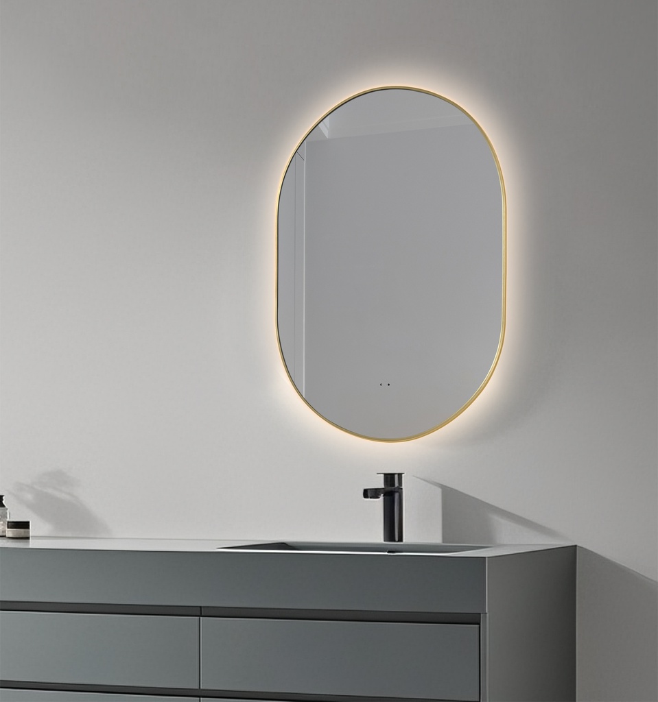 OGLINDA BAIE FORTUNA REVERSIBILA,ILUM LED, 60X85 CM,RAMA ALUMINIU SLIM AURIE,SENZOR MISCARE