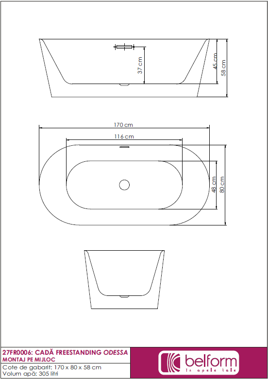 CADA FREESTANDING ODESSA, ACRIL, 170x80x58 CM