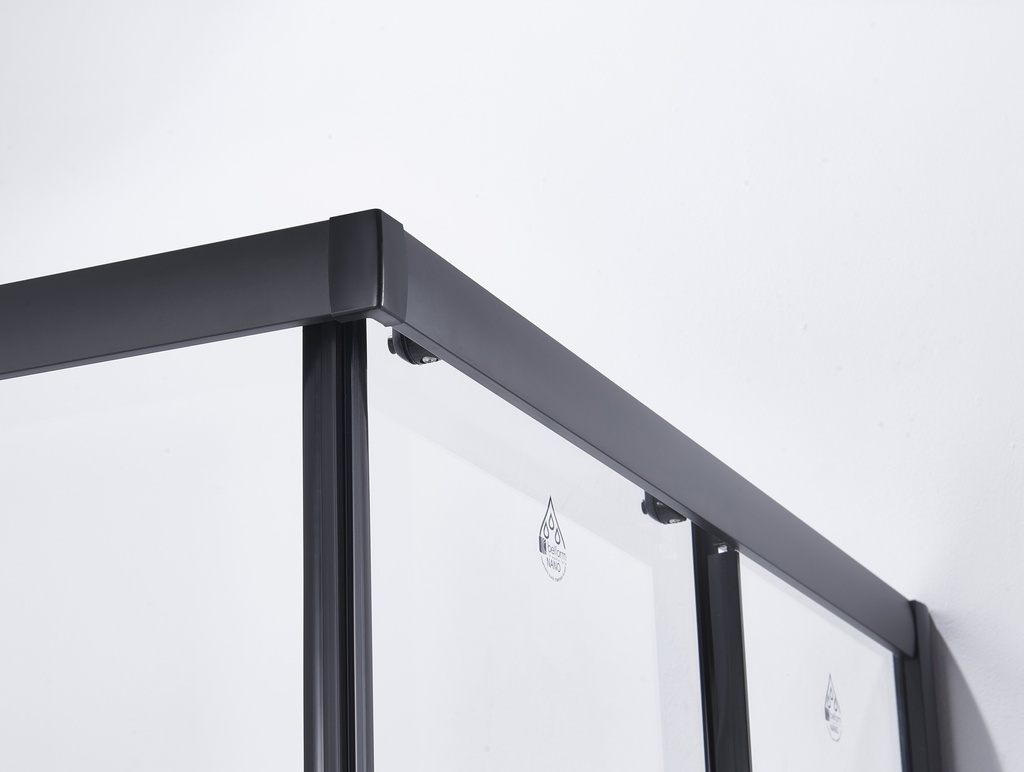 PARAVAN DUS INFINITY 80X80X185 CM,PATRAT,PROFIL NEGRU MAT, 2 USI CULISANTE,GEAM  5MM,NANOGLASS