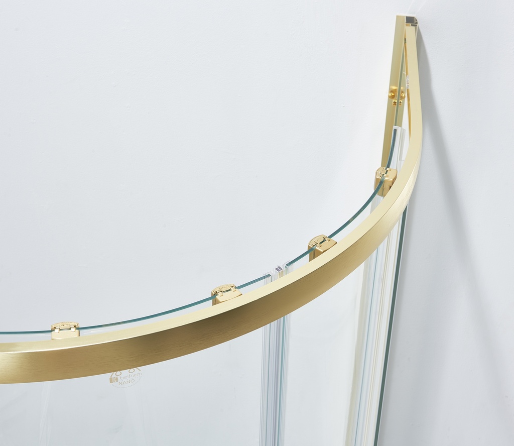 PARAVAN DUS FORTUNA 90X90X185 CM,SEMIROTUND,PROFIL AURIU, 2 USI CULISANTE,GEAM  5MM,NANOGLASS