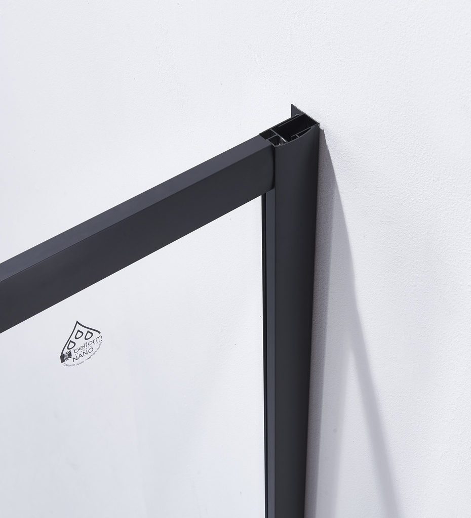 PARAVAN DUS INFINITY 90X90X185 CM,SEMIROTUND,PROFIL NEGRU MAT,2 USI CULISANTE,GEAM 5MM,NANOGLASS