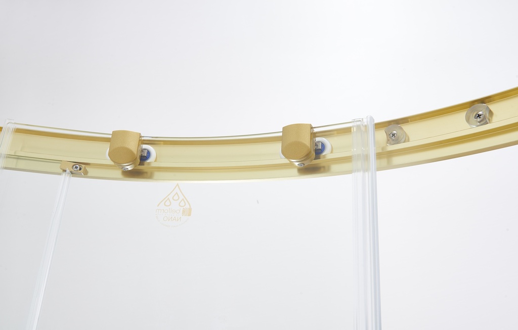 PARAVAN DUS FORTUNA 80X80X185 CM,SEMIROTUND,PROFIL AURIU, 2 USI CULISANUTE,GEAM  5MM,NANOGLASS
