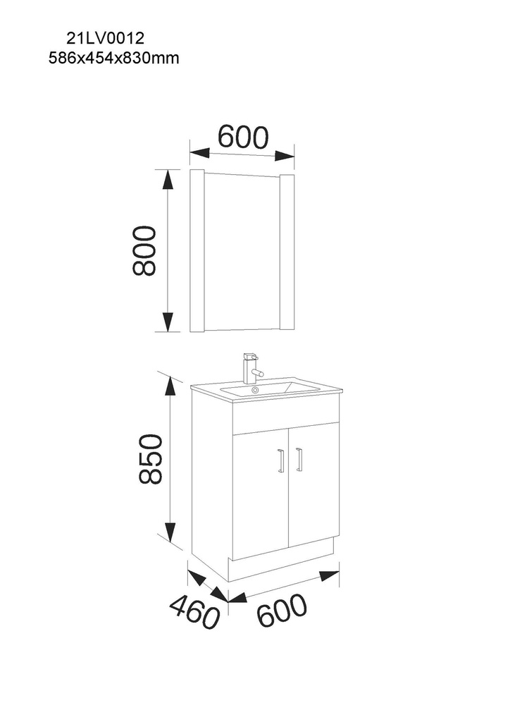 MOBILIER DE BAIE MDF ALB 600X460X850 MM (FARA LAVOAR)