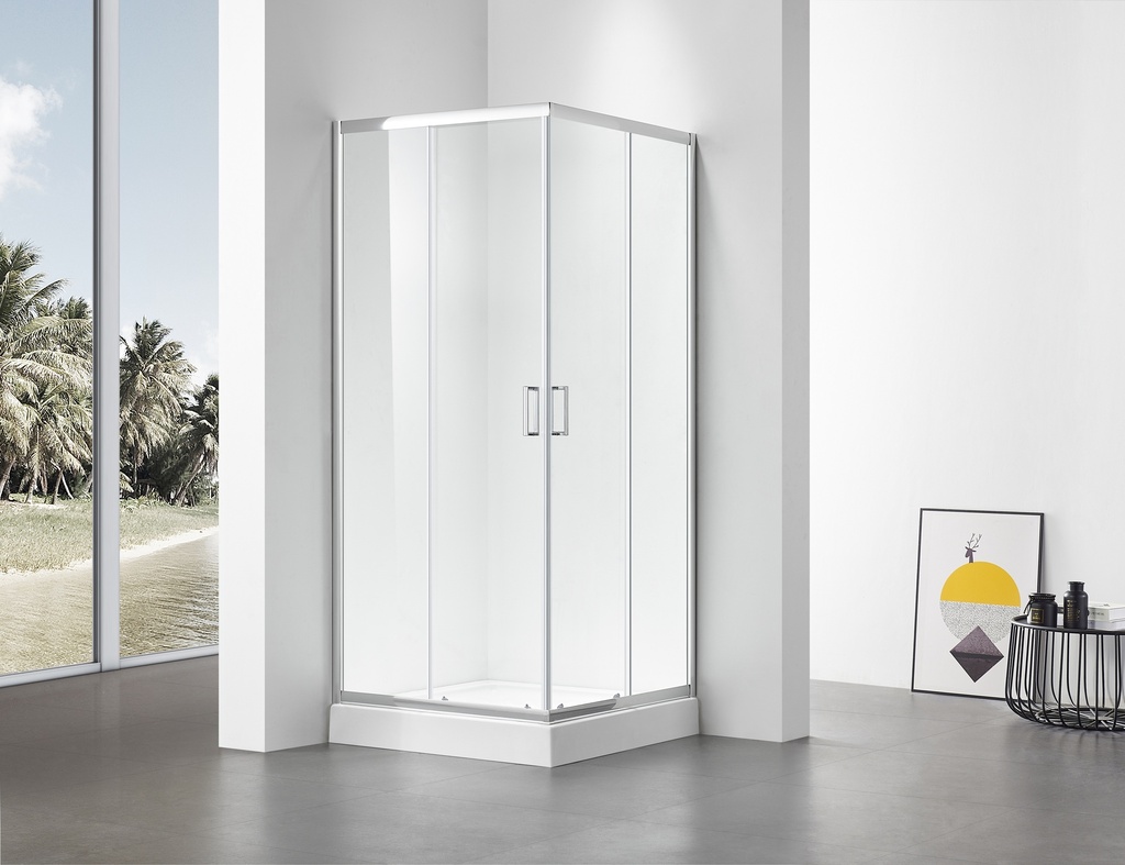 (P) PARAVAN DUS 90X90X185 CM PATRAT PROFIL CROMAT CULISARE GEAM CLAR 5 MM