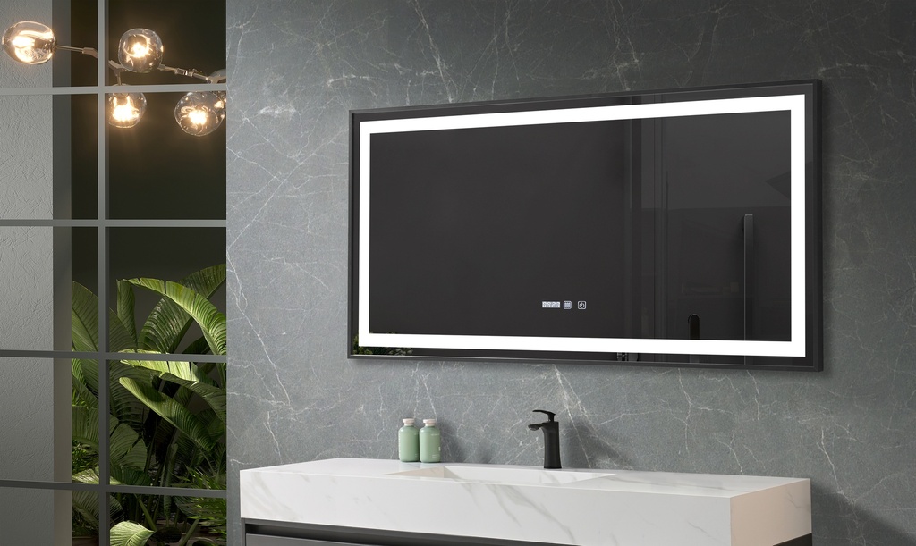 OGLINDA BAIE INFINITY ILUM LED 3 CULORI 120X60 CM  RAMA ALUMINIU NEAGRA FUNCTIE DEZABUR