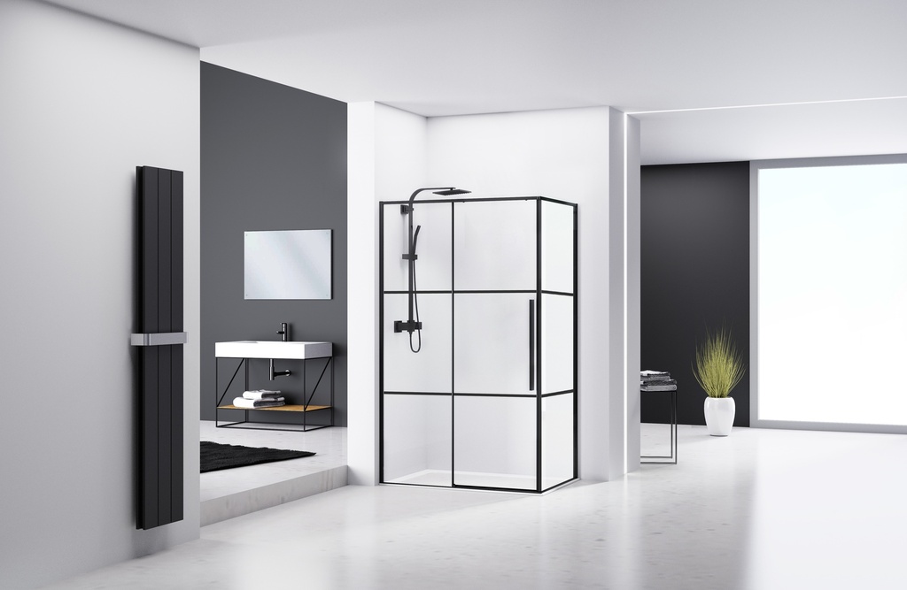 PARAVAN DUS 120X80X200 DREPTUNGHI PROFIL NEGRU MAT 1 USA CULIS GEAM 6 MM D NEGRE