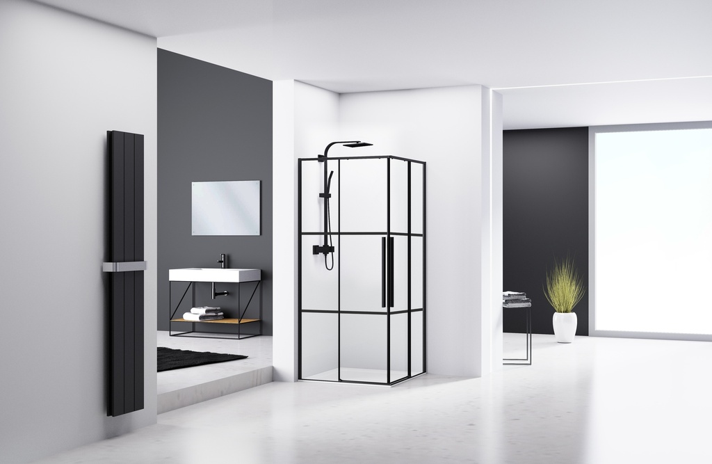 PARAVAN DUS 90X90X200 PATRAT PROFIL NEGRU MAT 2 USI CULISANTE GEAM 6 MM (DUNGI NEGRE)