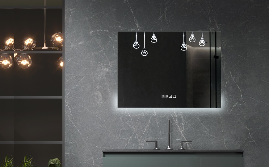OGLINDA BAIE ATLANTIS, ILUMINARE LED 3 CULORI, 80X60 CM, FUNCTIE DEZABURIRE, INTRERUPATOR TOUCH