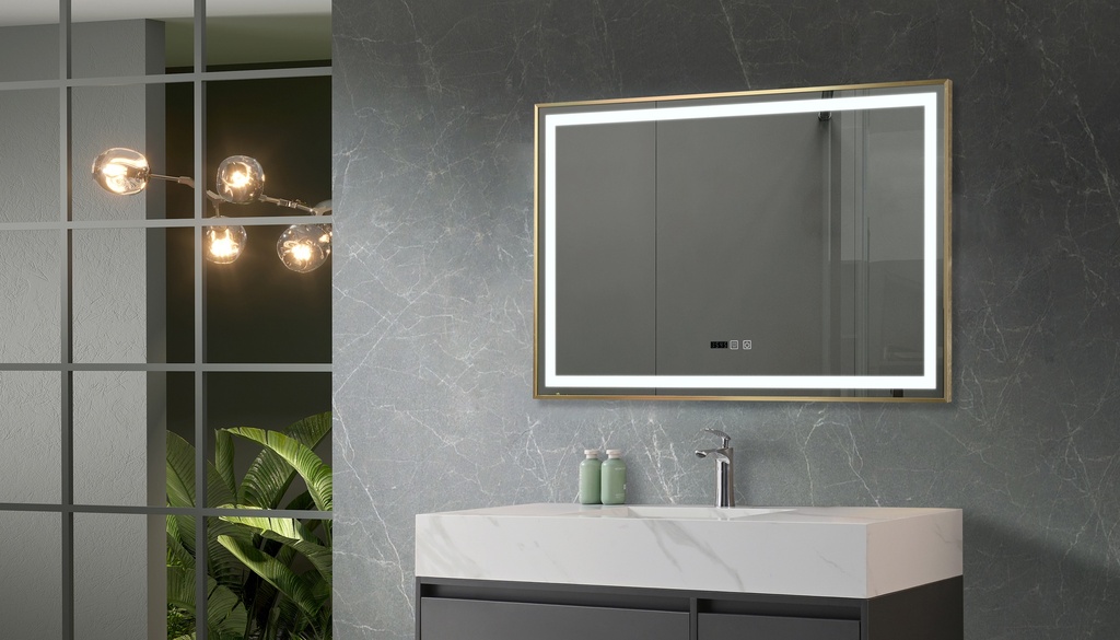OGLINDA BAIE FORTUNA, ILUM LED 3 CULORI, 120X80 CM, RAMA AURIE FUNCT DEZAB, INTRERUP TOUCH,CEAS