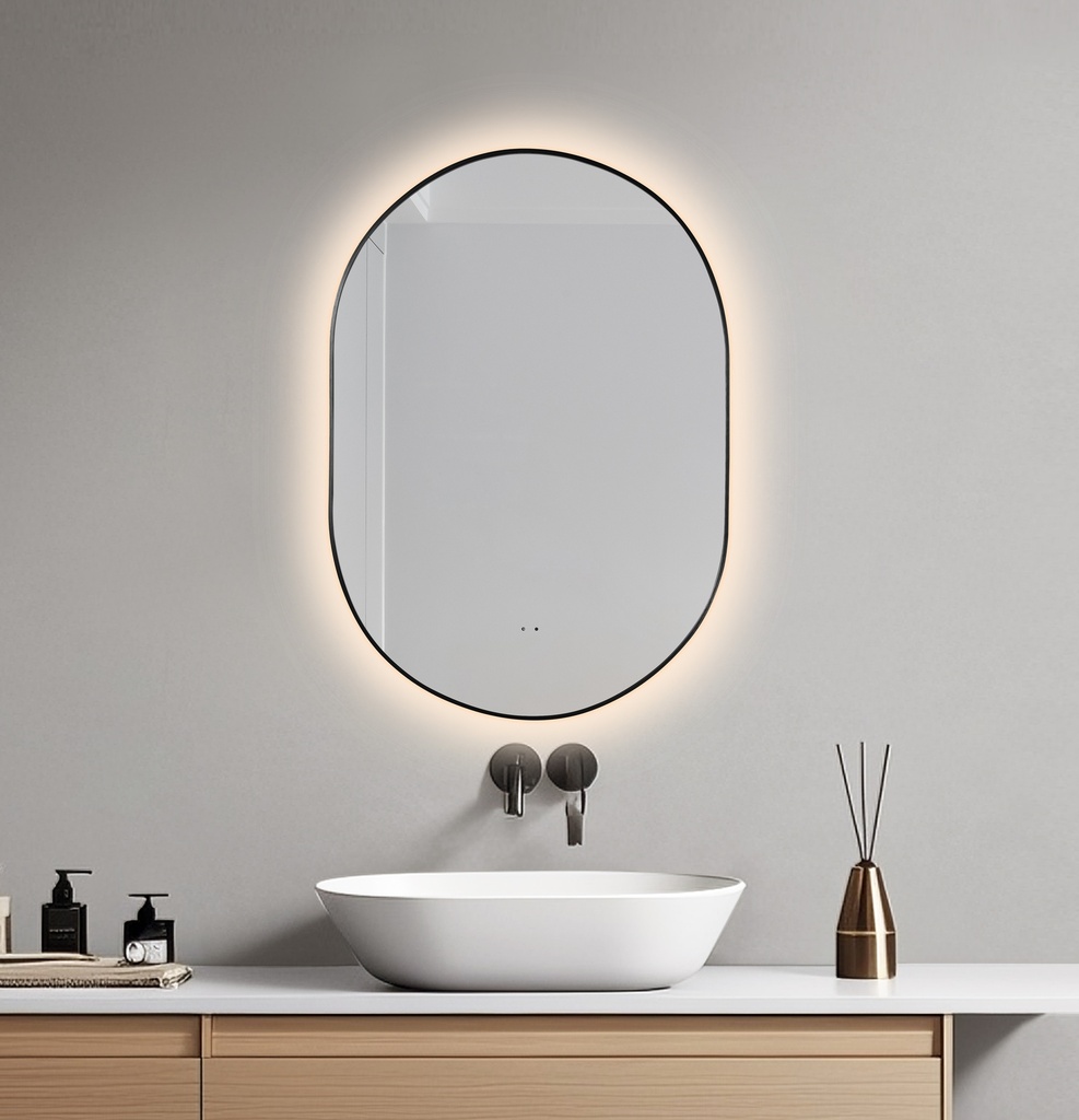 OGLINDA BAIE INFINITY REVERSIBILA,ILUM LED,60X85 CM,RAMA ALUMINIU SLIM NEAGRA,SENZOR MISCARE