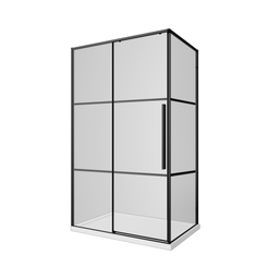 [27CB6104] PARAVAN DUS 100X80X200 DREPTUNGHI PROFIL NEGRU MAT 1 USA CULIS GEAM 6 MM D NEGRE