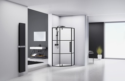[27CB2834] PARAVAN DUS 80X80X200 PENTAGONAL PROFIL NEGRU MAT USA BATANTA GEAM 6 MM (DUNGI NEGRE)