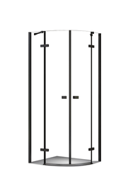 [27CB2824] PARAVAN DUS 80X80X200 SEMIROTUND PROFIL NEGRU MAT 2 USI BATANTE GEAM CLAR 6 MM
