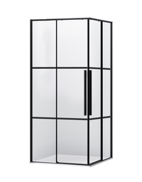 [27CB1914] PARAVAN DUS 90X90X200 PATRAT PROFIL NEGRU MAT 2 USI CULISANTE GEAM 6 MM (DUNGI NEGRE)